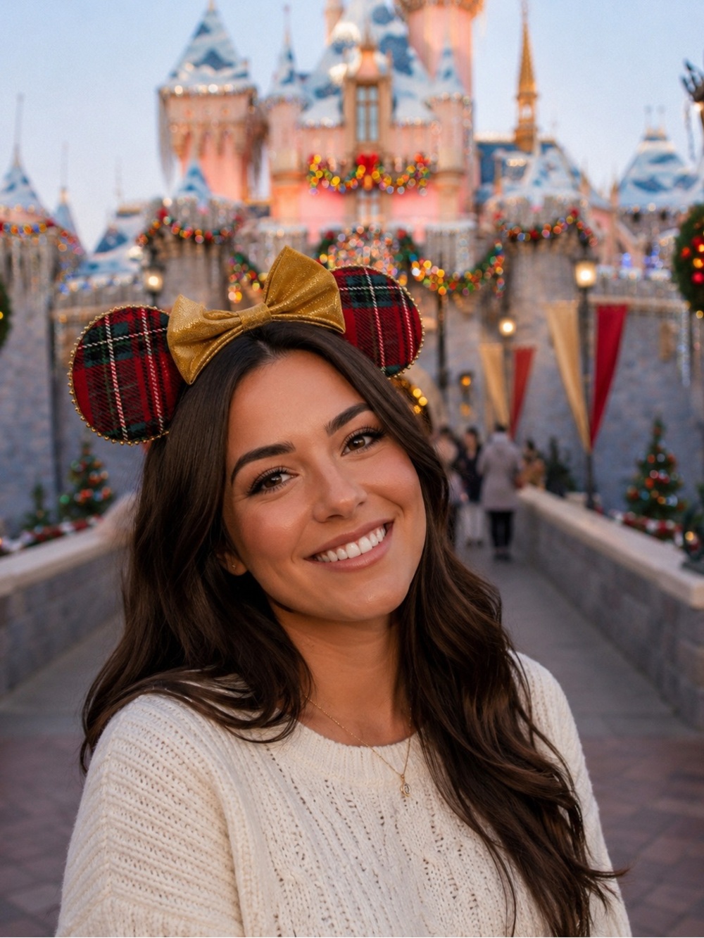 Plaid Ears Headband with Gold Bow hand crafted